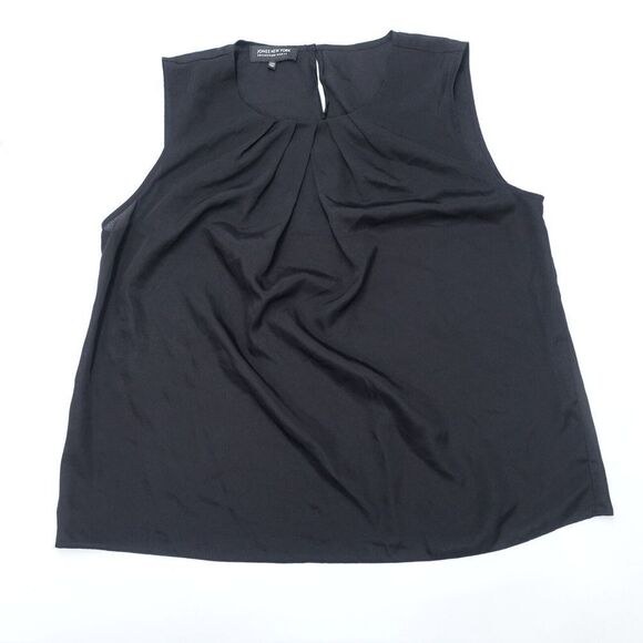 Jones New York Blouse Top Womens 14W Black Polyester Pleated Scoop Neck Pullover - Picture 1 of 9